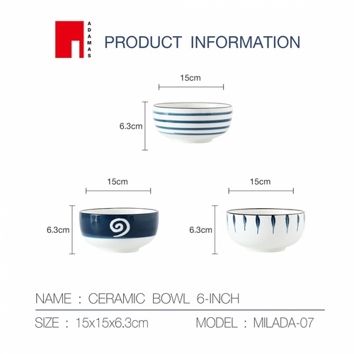 ADAMAS ชามเซรามิค 6นิ้ว MILADA-07 คละลาย