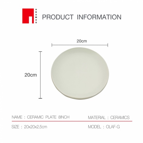 ADAMAS จานเซรามิคทรงตื้น 8 นิ้ว OLAF-G