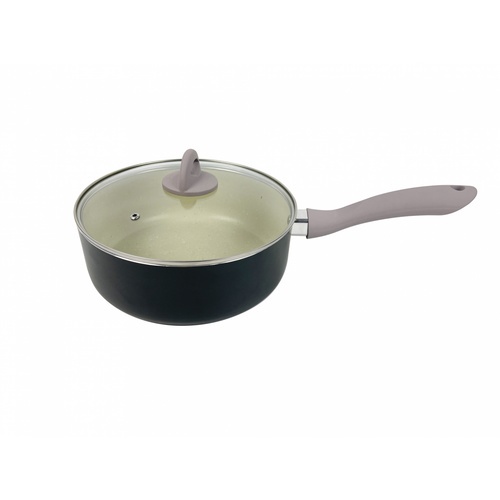 KOCH KITCHEN หม้อด้ามอะลูมิเนียมพร้อมฝา Non-Stick 24ซม. SPEEDY สีเบจ 