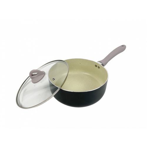 KOCH KITCHEN หม้อด้ามอะลูมิเนียมพร้อมฝา Non-Stick 24ซม. SPEEDY สีเบจ 