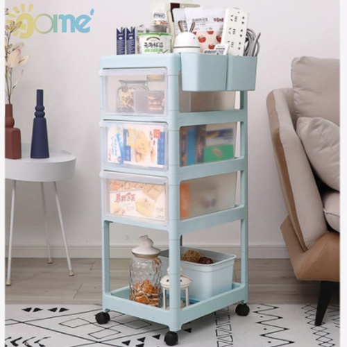 GOME ชั้นวางของ 5 ชั้น มีล้อเลื่อน รุ่นG-3223122 ขนาด 42x46x89 ซม. สีฟ้า/ใส