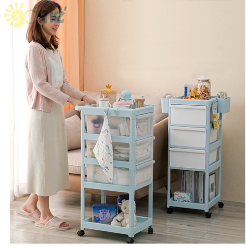 GOME ชั้นวางของ 5 ชั้น มีล้อเลื่อน รุ่นG-3223122 ขนาด 42x46x89 ซม. สีฟ้า/ใส