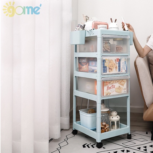 GOME ชั้นวางของ 5 ชั้น มีล้อเลื่อน รุ่นG-3223122 ขนาด 42x46x89 ซม. สีฟ้า/ใส