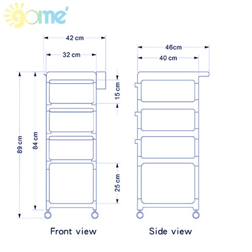 GOME ชั้นวางของ 5 ชั้น มีล้อเลื่อน รุ่นG-3223122 ขนาด 42x46x89 ซม. สีฟ้า/ใส