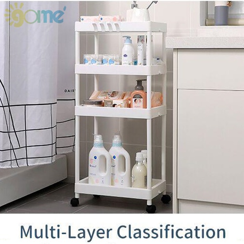 GOME ชั้นวางของทรงแคบ 4 ชั้น มีล้อเลื่อน รุ่น J-2500044 ขนาด 25x40x90 ซม. สีขาว