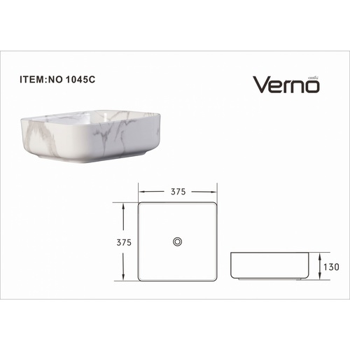 Verno อ่างวางบนเคาน์เตอร์ ขนาด 39x39x14cm รุ่น Limited marble VN-1045C สีขาว