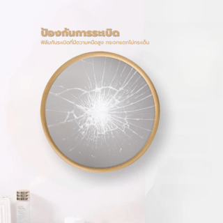 Nice กระจกมีกรอบทรงกลม (PS) รุ่น คากามิ-01 ขนาด 60x60 ซม. สีไม้ธรรมชาติ 