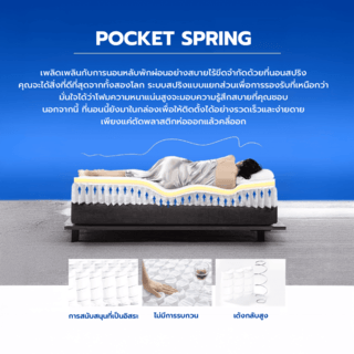 Truffle ที่นอนพ็อกเก็ตสปริงเสริมยางพารา รุ่น Petunia ขนาด 180x200x29 ซม. (6ฟุต) สีขาว-น้ำเงิน