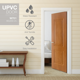 WELLINGTAN ประตูภายใน UPVC บานทึบ 2 ฟักตรง รุ่น UPVC-W701 ขนาด 80x200 ซม. สี Yellow cherry