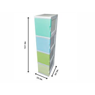 GOME ตู้พลาสติกบานเปิด 4 ชั้น 50x35x161 ซม. รุ่น Tower Box w5 สีพลาสเทล V2