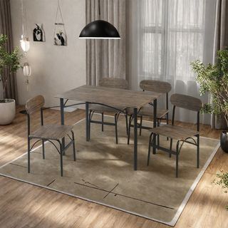 DELICATO ชุดโต๊ะอาหาร 4 ที่นั่ง รุ่น Aoi โต๊ะ: 110x70x76 ซม. เก้าอี้: 45x 42 x 80ซม. สีน้ำตาลเข้ม 