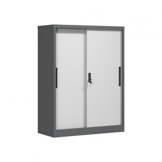 SMITH  ตู้เก็บเอกสารแบบทึบบานเลื่อน  รุ่น Arlo ขนาด 40x90x120ซม. สีขาว-เทา