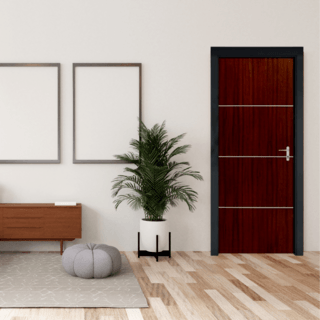 HOLZTUR ประตูปิดผิวพีวีซี เซาะร่องอลูมิเนียม PVC-F01-GA-2 80x200ซม. สีไม้สัก