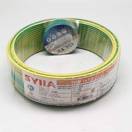 SYLLA สายไฟ 60227 IEC01 THW 1x1.5 Sq.mm.30m. สีเขียวแถบเหลือง