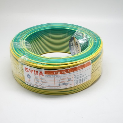 SYLLA สายไฟ 60227 IEC01 THW 1x2.5 Sq.mm.100m. สีเขียวแถบเหลือง