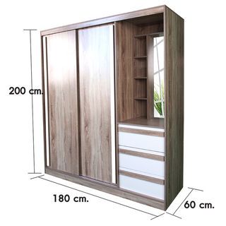 DELICATO ตู้เสื้อผ้าสองบานเลื่อน โต้ะเครื่องแป้งในตัว  รุ่น อปาเช่  ขนาด180x60x200 ซม. สีทูโทนน้ำตาล/ขาว