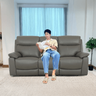 Relax studio โซฟาหนังแท้ปรับระดับไฟฟ้า 3 ที่นั่ง ขนาด 204x95-167x102 ซม. รุ่น Marina  สีเทาชาร์โคล