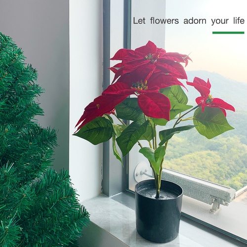 Tree O ต้นพอยน์เซตเทีย ประดิษฐ์ 5 ช่อ รุ่น MC001 ขนาด 33*40*50ซม. สีแดง