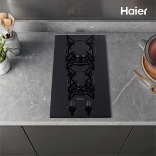 HAIER เตาแก๊สแบบฝังหน้ากระจก 2 หัวเตา HGH302G สีดำ