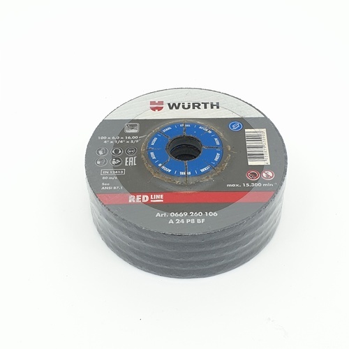 แผ่นเจียรเหล็ก 100 มม. Wurth 4นิ้ว หนา 100x6x16 (Red Line)