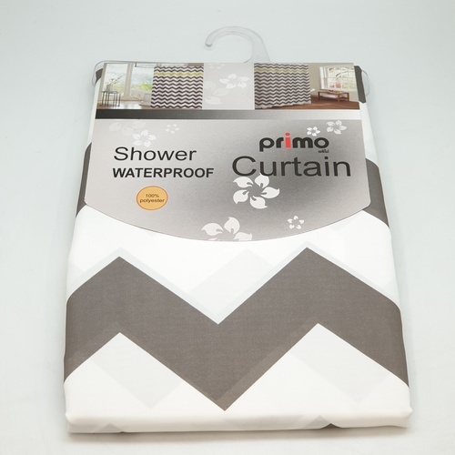 Primo ม่านห้องน้ำโพลีเอสเตอร์ ลายกราฟฟิกคาดเหลือง รุ่น DDF001-YL ขนาด 180x180 ซม. สีเทา