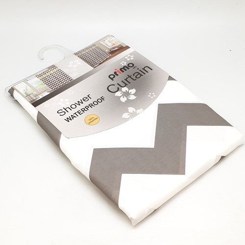 Primo ม่านห้องน้ำโพลีเอสเตอร์ ลายกราฟฟิกคาดเหลือง รุ่น DDF001-YL ขนาด 180x180 ซม. สีเทา