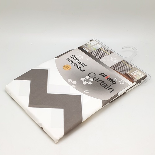 Primo ม่านห้องน้ำโพลีเอสเตอร์ ลายกราฟฟิกคาดเหลือง รุ่น DDF001-YL ขนาด 180x180 ซม. สีเทา