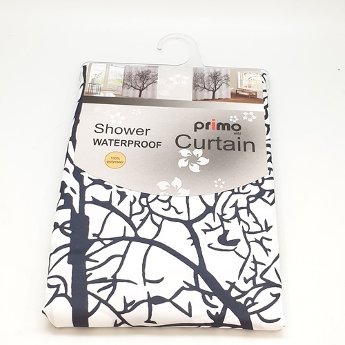 Primo ม่านห้องน้ำโพลีเอสเตอร์ ลายต้นไม้ รุ่น DDF005 ขนาด 180x180 ซม. สีดำ