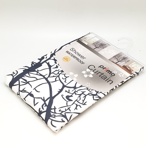 Primo ม่านห้องน้ำโพลีเอสเตอร์ ลายต้นไม้ รุ่น DDF005 ขนาด 180x180 ซม. สีดำ