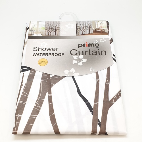 Primo ม่านห้องน้ำโพลีเอสเตอร์ ลายต้นไม้ รุ่น DDF006 ขนาด 180x180 ซม. สีน้ำตาล