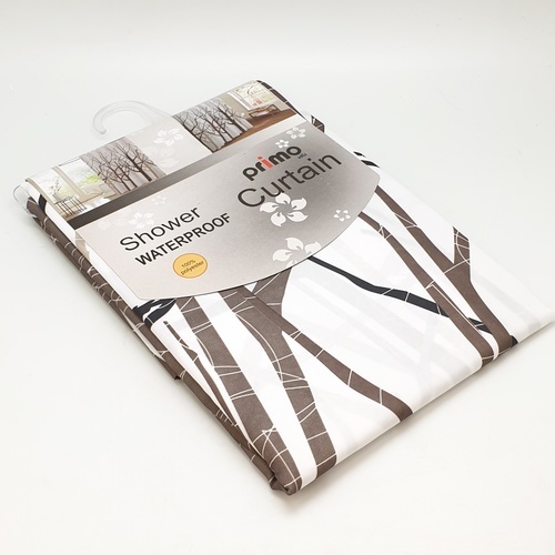 Primo ม่านห้องน้ำโพลีเอสเตอร์ ลายต้นไม้ รุ่น DDF006 ขนาด 180x180 ซม. สีน้ำตาล