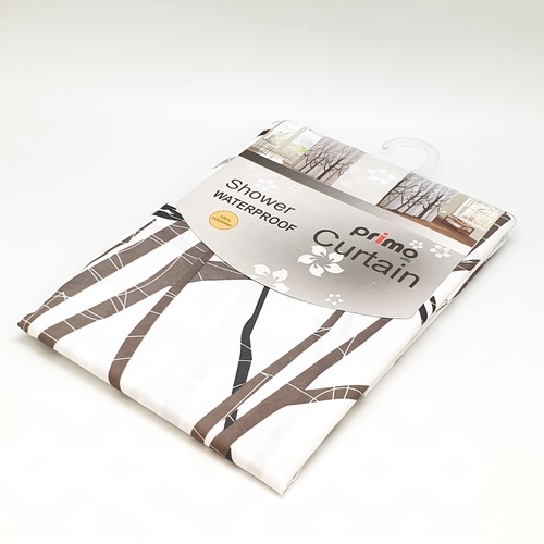 Primo ม่านห้องน้ำโพลีเอสเตอร์ ลายต้นไม้ รุ่น DDF006 ขนาด 180x180 ซม. สีน้ำตาล