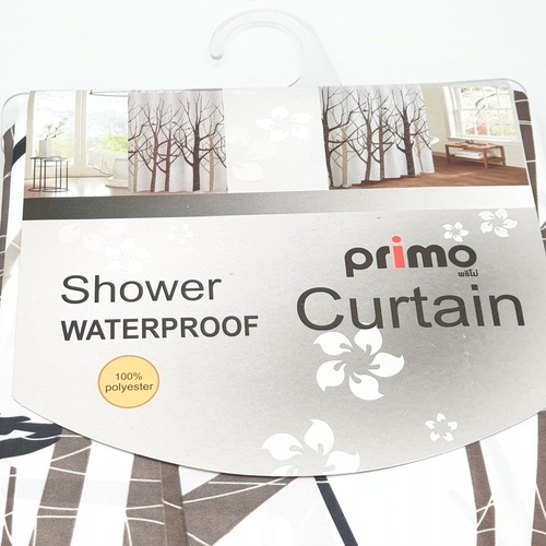 Primo ม่านห้องน้ำโพลีเอสเตอร์ ลายต้นไม้ รุ่น DDF006 ขนาด 180x180 ซม. สีน้ำตาล
