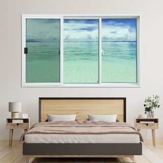 WELLINGTAN (LIKE) หน้าต่างอะลูมิเนียม บานเลื่อน SFS 180x110ซม. สีขาว พร้อมมุ้ง