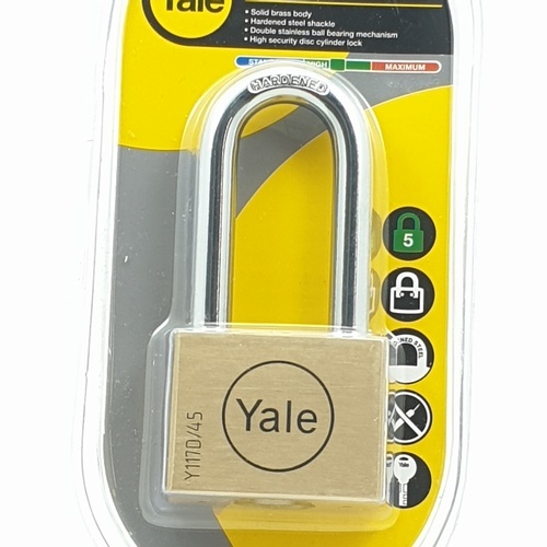 YALE กุญแจคล้องทองเหลือง ขนาด 45 มม.ห่วงยาว รุ่น Y117D/45/152/1 สีทองเหลือง