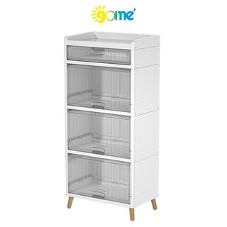 GOME ตู้บานเปิด 4 ชั้น ขาไม้ RMIER 7056-5 ขนาด 58x35x125.5 ซม. สีขาว