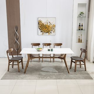 (1/6)DELICATO ชุดโต๊ะอาหารท็อปหินอ่อน 8 ที่นั่ง รุ่น Hinoki ขนาดโต๊ะ 90x180x75 ซม. ขนาดเก้าอี้ 46x55x76 ซม. สีขาว