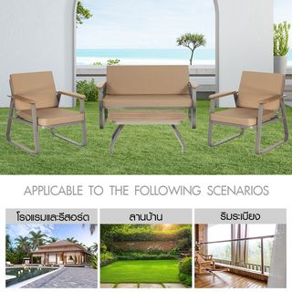 SUMMER SET ชุดโต๊ะสนาม 4 ที่นั่ง รุ่น SALLY ขนาด โต๊ะ: 100x60x46 ซม. เก้าอี้ 1ที่นั่ง :76x90x87 ซม. เก้าอี้ 2 ที่นั่ง : 153x90x87 ซม. สีน้ำตาล (1/2)
