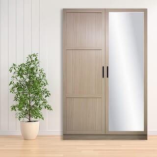 DELICATO ตู้เสื้อผ้า 4 ฟุต 1 บานกระจก 1 บานไม้ รุ่นอแมนด้า ขนาด 119x56x179 ซม.สีบีช