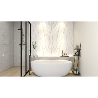 GREAT WOOD บอร์ด SPC ลายหินอ่อนเคลือบ UV รุ่นJF122025-UV-LJ80005T Size122x244x0.25cm. ลายริ้วทองหินอ่อน