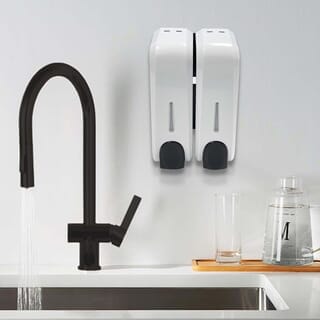 Primo ที่กดสบู่เหลว 2 ช่อง ความจุ 300x2 มล. รุ่น SD46 ขนาด  7x13x21.5ซม. สีขาว