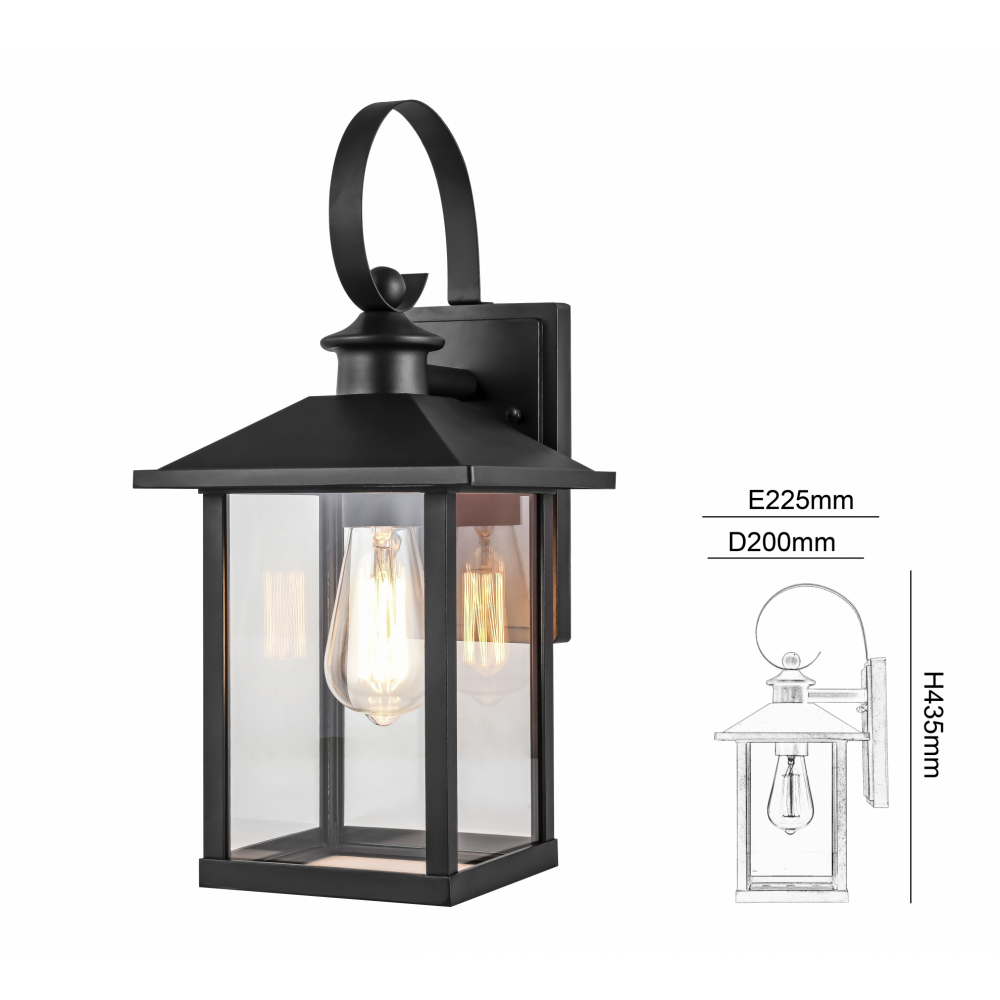 EILON โคมไฟ(กิ่ง)ติดผนัง Classic ทรงสี่เหลี่ยม ขั้ว E27 ขนาด 22.5x20x43cm IP65 รุ่น Maemi MV235W/DN สีดำ