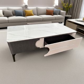 DELICATO โต๊ะกลางหน้าท็อปหินอ่อน รุ่น NOVA ขนาด 130x70x42 ซม. สีดำ-เทา