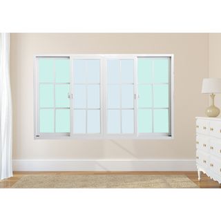 WELLINGTAN หน้าต่างอะลูมิเนียมลายกริด บานเลื่อน FSSF G-WGW1811 180x110ซม. สีขาว พร้อมมุ้ง