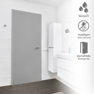 WELLINGTAN ประตูพีวีซีพร้อมวงกบบานทึบ รุ่น W1 70x180 ซม. สีเทา (เจาะลูกบิด)