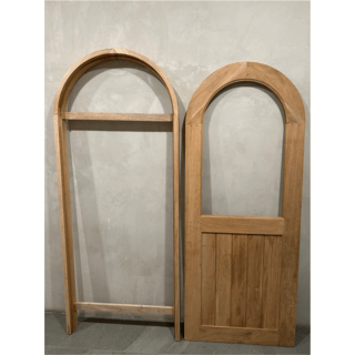 GREATWOOD ชุดประตูไม้มะฮอกกานีบานโค้งกระจกพร้อมวงกบ รุ่น Semi Circle 003 80x210ซม. สีธรรมชาติ