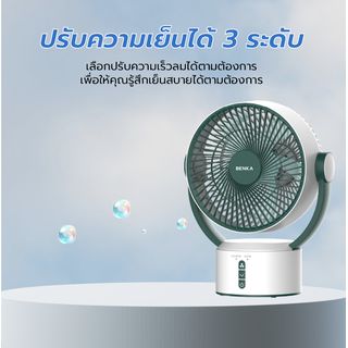BENKA พัดลมตั้งโต๊ะชาร์จไฟแบบพกพา ขนาด 9 นิ้ว รุ่น KN-L2829 สีเขียว