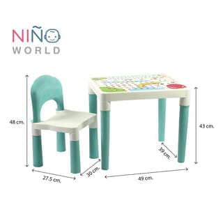 NINO WORLD ชุดโต๊ะเด็กแฟมิลี่เซ็ท รุ่น  FT-207/AP (2+1) ขนาด 49x39x43 ซม.สีฟ้า