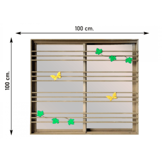 WELLINGTAN (LIKE) หน้าต่างอะลูมิเนียมพร้อมเหล็กดัด บานเลื่อน SS 100x100ซม. สีชา พร้อมมุ้ง (ใบไม้ผีเสื้อ)