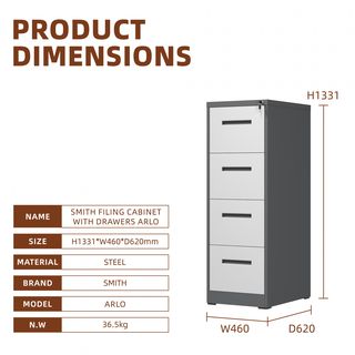 SMITH  ตู้เก็บเอกสารลิ้นชัก รุ่น Arlo ขนาด 46x63x113.1 cm. สีขาว-เทา